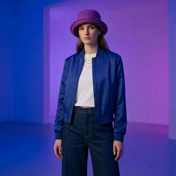 Pink and Blue Houndstooth Hat Wool Blend - Picture 2 of 7